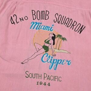 Vintage Genelli Silk Shirt Mens Medium Pink 42nd Bomb Squadron South Pacific ww2